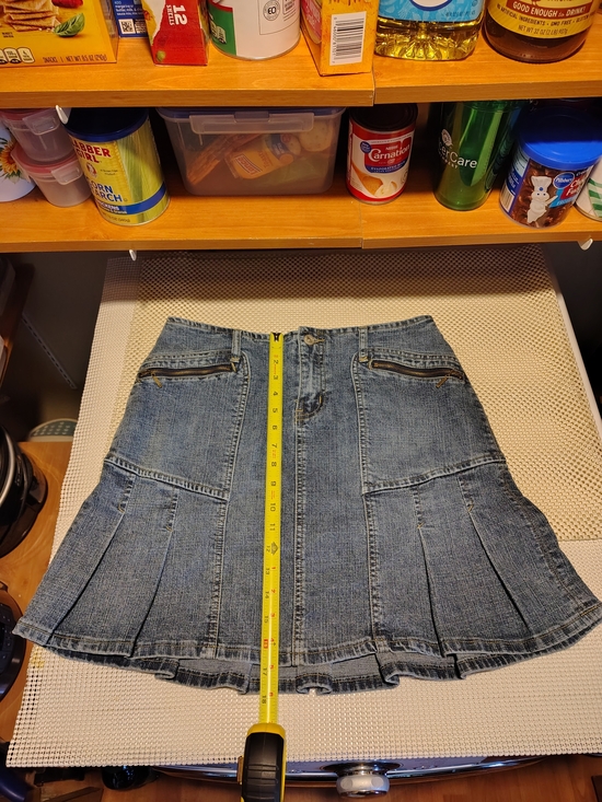 Women’s Blue Denim Pleated Mini Skirt - Picture 2 of 7